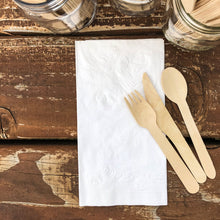 Load image into Gallery viewer, Paper dinner napkins. White, 1/8 fold. Measures approximately 4.25" x 8".