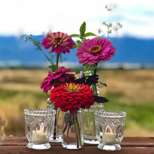 Load image into Gallery viewer, Layer the Vintage Bud Vase with our Farmgirl Bud Vase and some Vintage Votives. Together, they make an elegant and romantic centerpiece for any table.